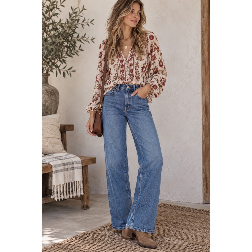 Old Navy Sky-Hi Wide Leg Jeans Med Durango Extra High Rise Size 4